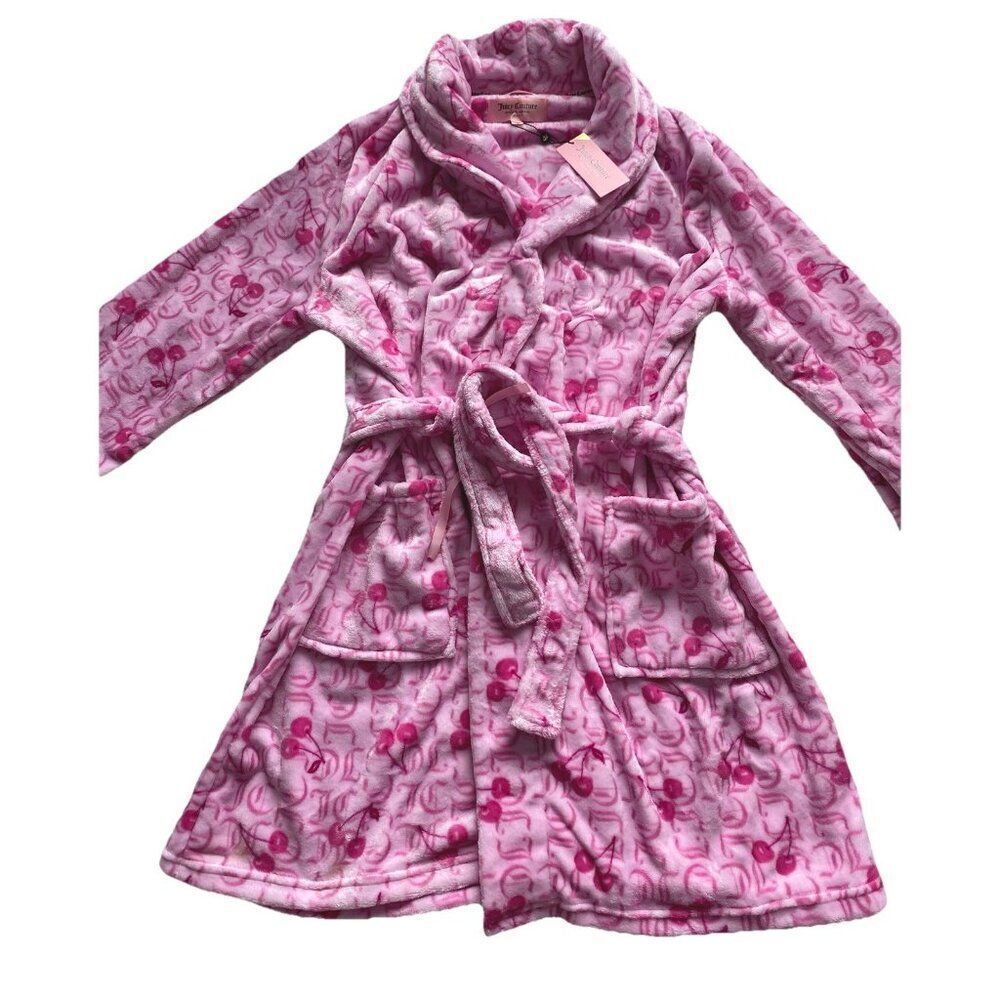 Juicy Couture Cherries Cherry‎ Pink Logo Plush Robe Women’s Sz L/XL NEW